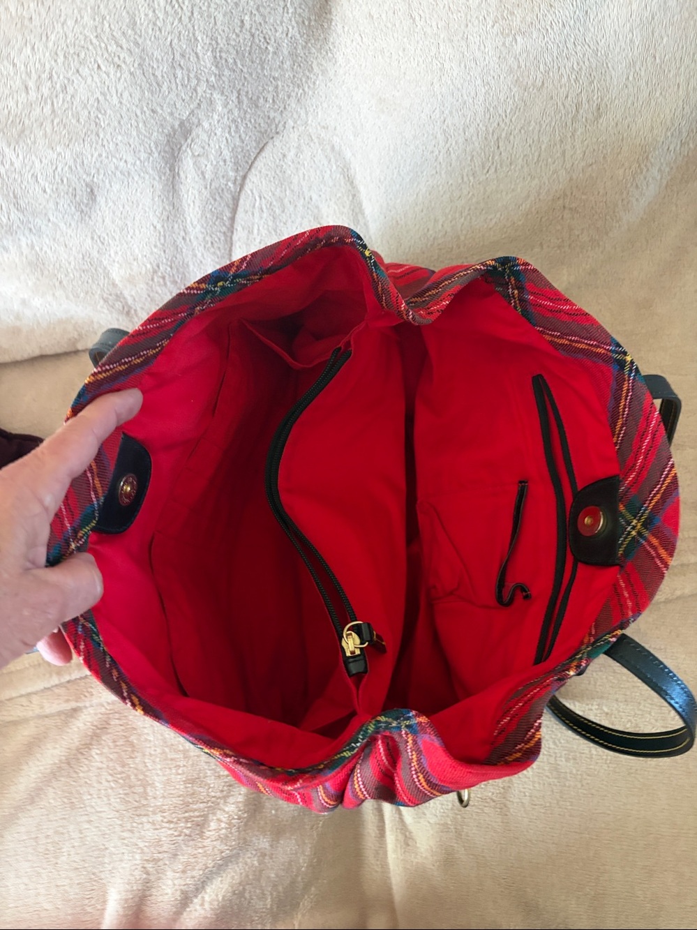 Dooney & Bourke Red Tartan Tote with Black Leather Handles - Picture 4 of 5